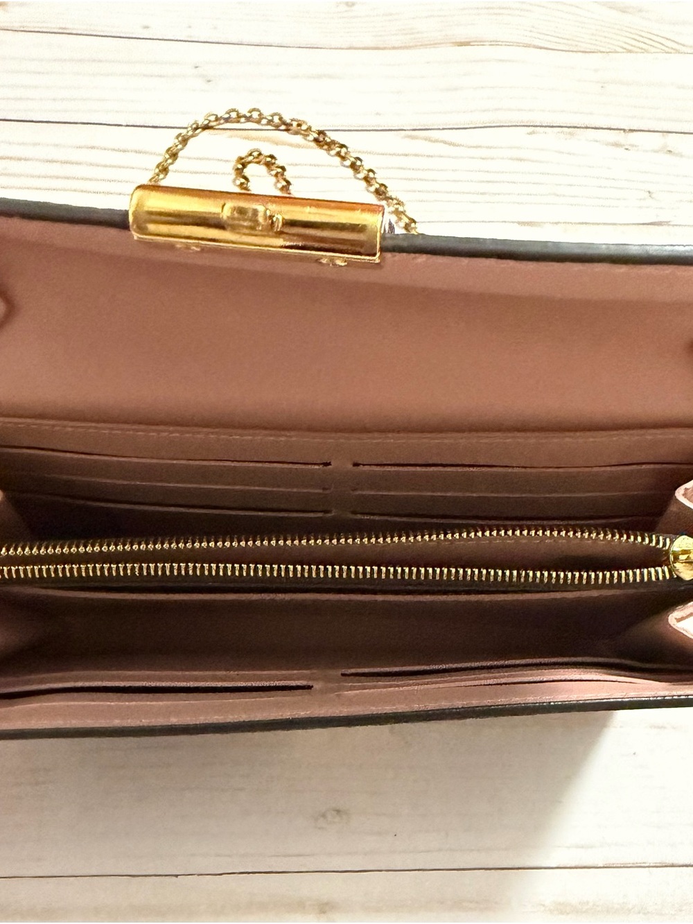 Louis Vuitton Brown Damier Ebene Crossbody Wallet with Gold Chain - Picture 8 of 10